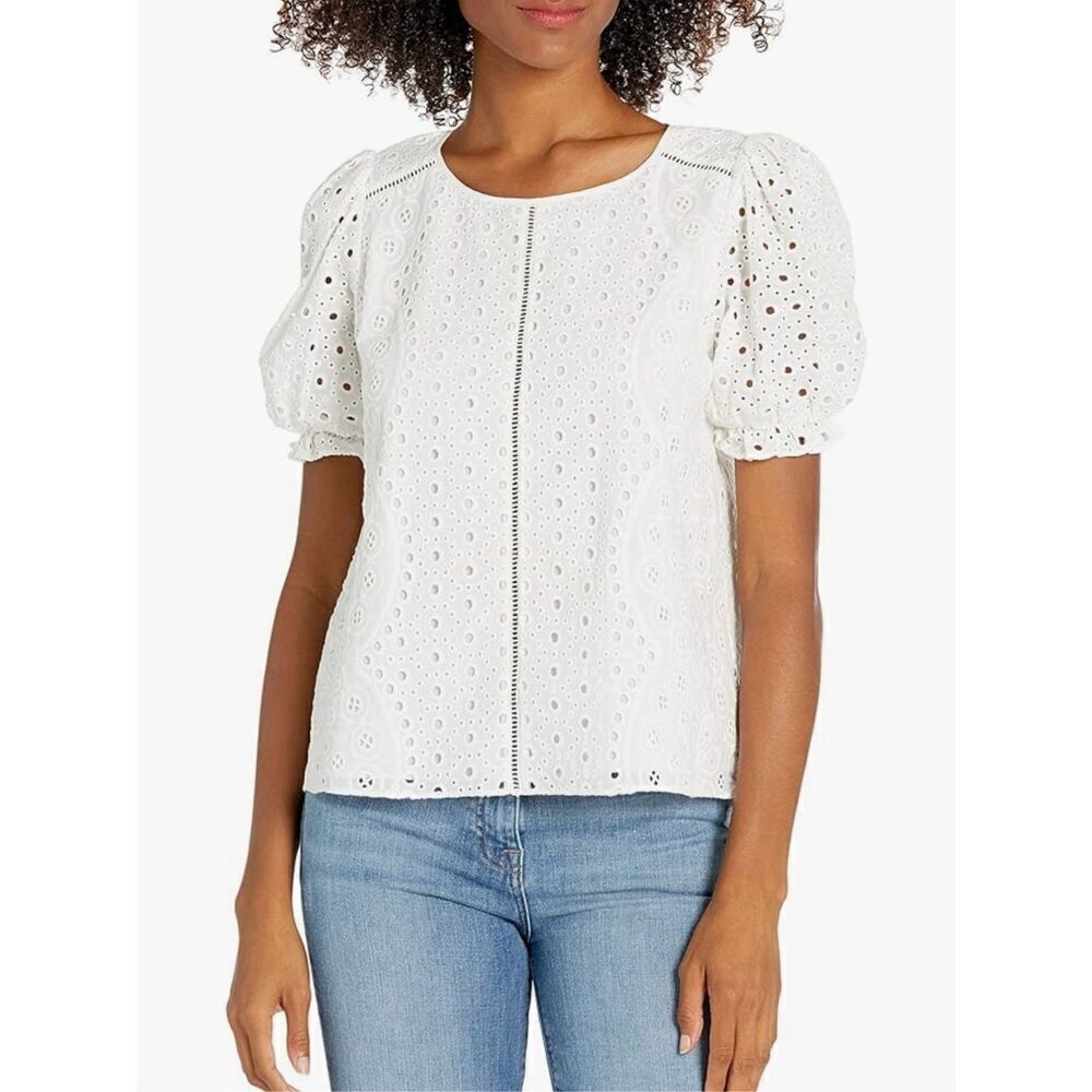 NEW Parker Womens XS Short Sleeve Holland Eyelet Blouse - Picture 3 of 9